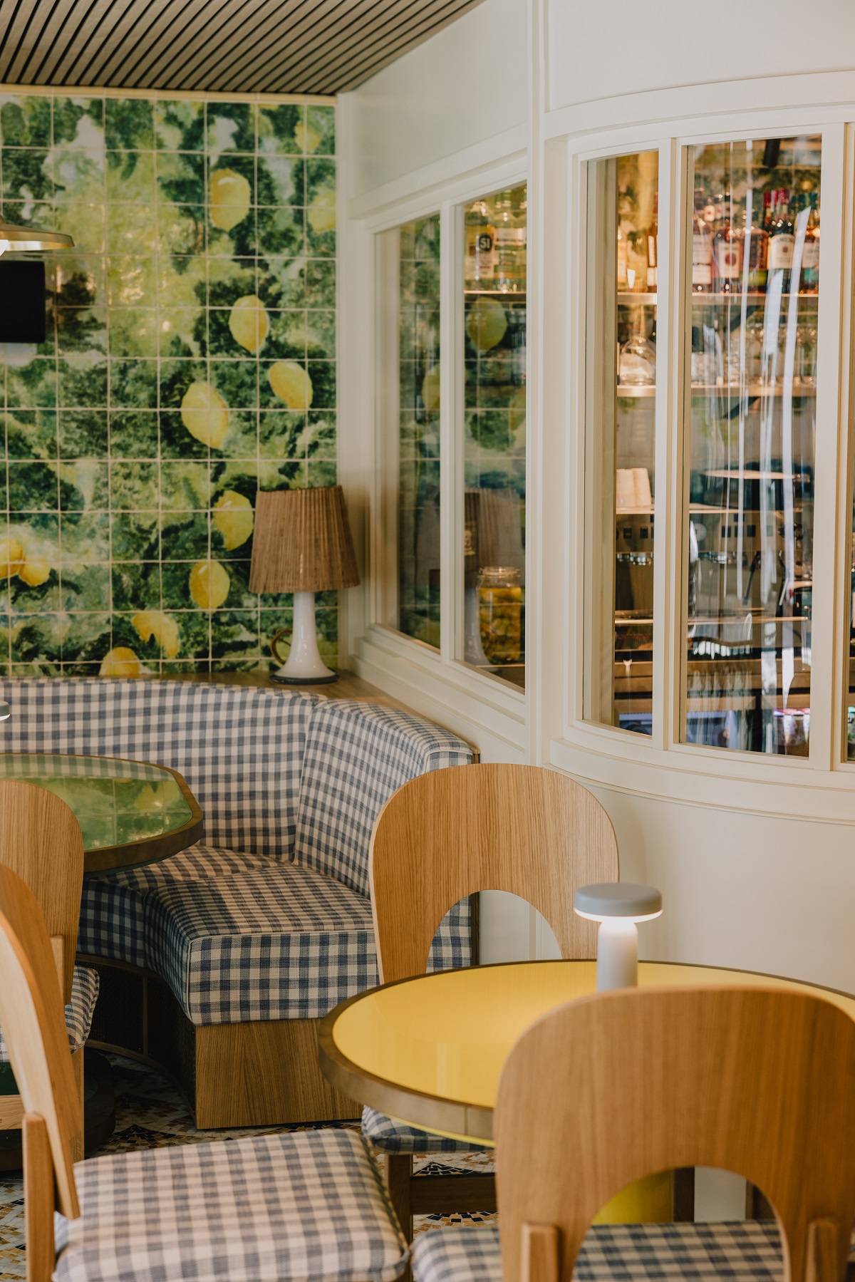 restuarant interior detail with hand made ceramic tiles on the wall