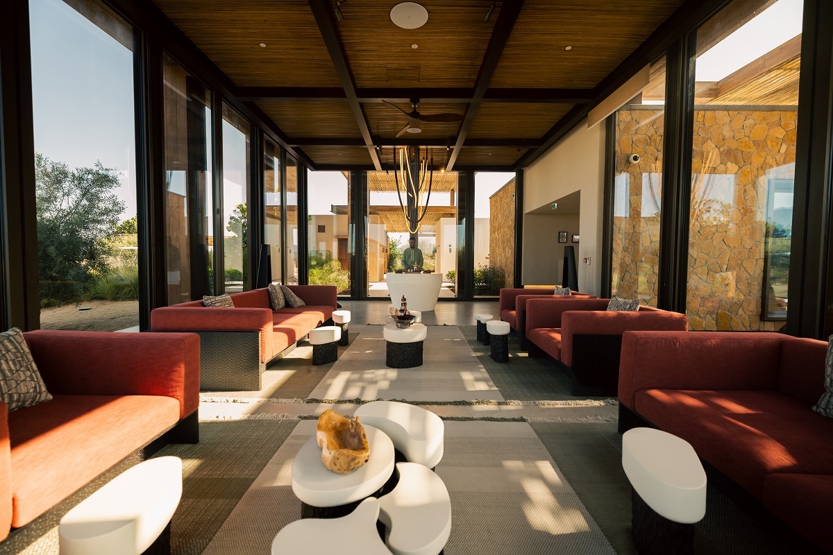 glass walled central lobby in Six Senses AMAALA