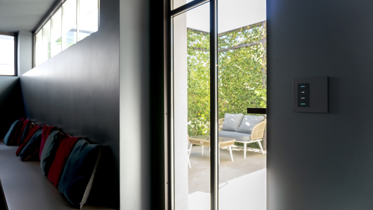 automated room control next to glass door