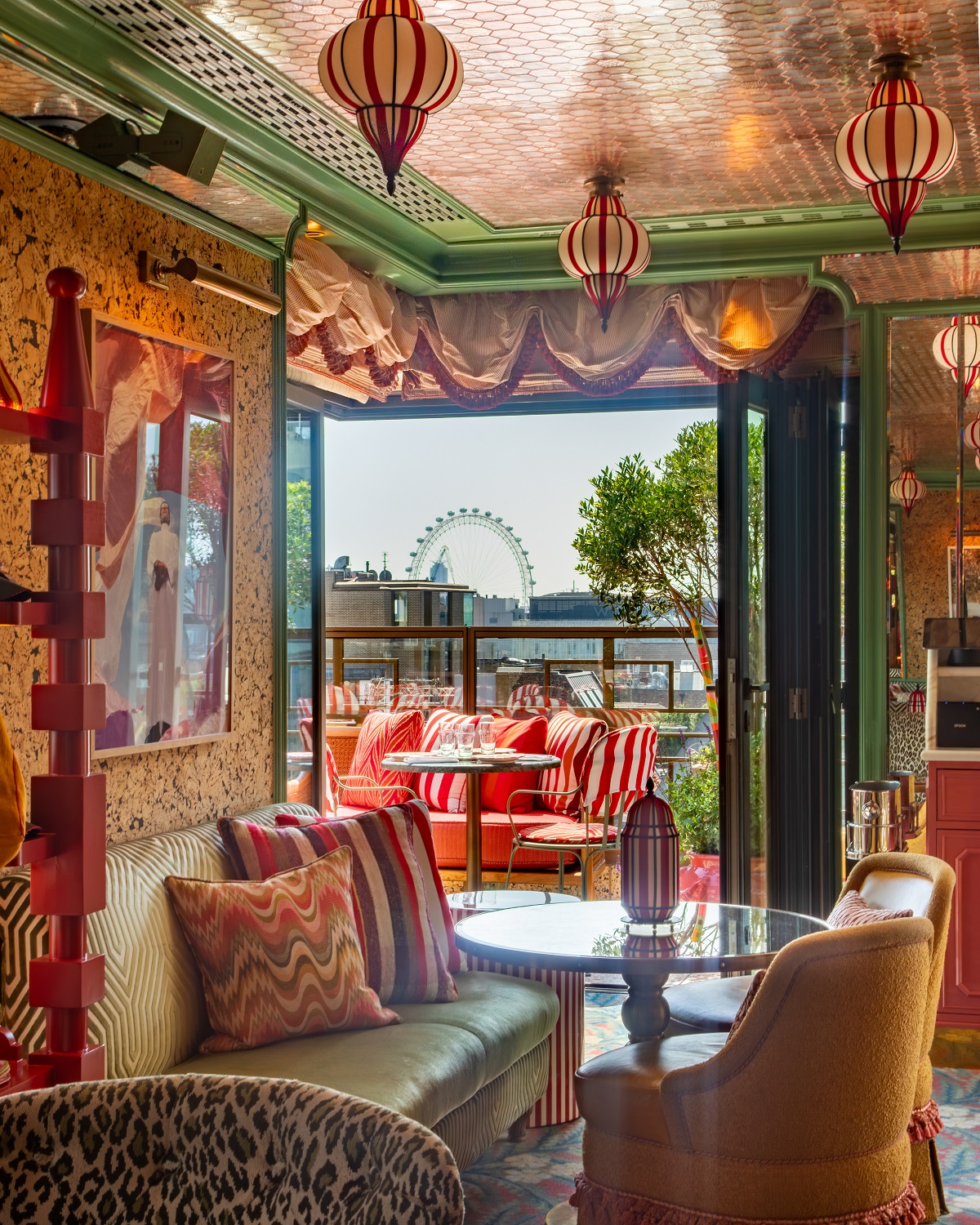 inside Broadwick soho looking out to rooftop and London view