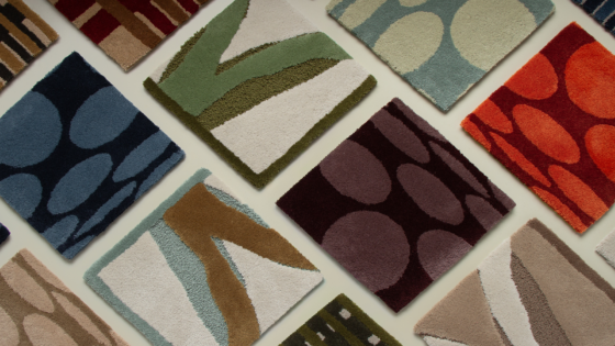 flat lay carpet samples from new collection from Richard Allan London and Roger Oates