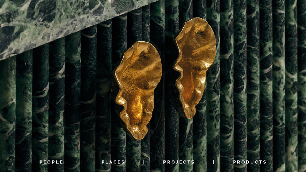 marble vanity surface with gold shell handles on the cover of SPACE design magazine issue 61