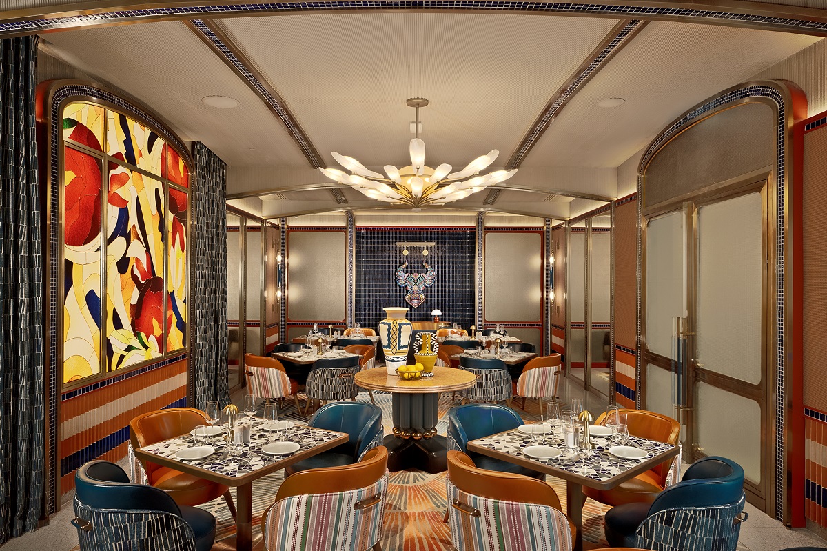 restaurant with feature stain glass wall in Canopy Bangkok