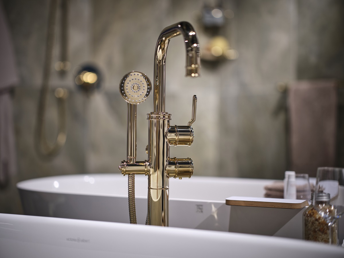 House of Rohl brass taps and misxer on bath