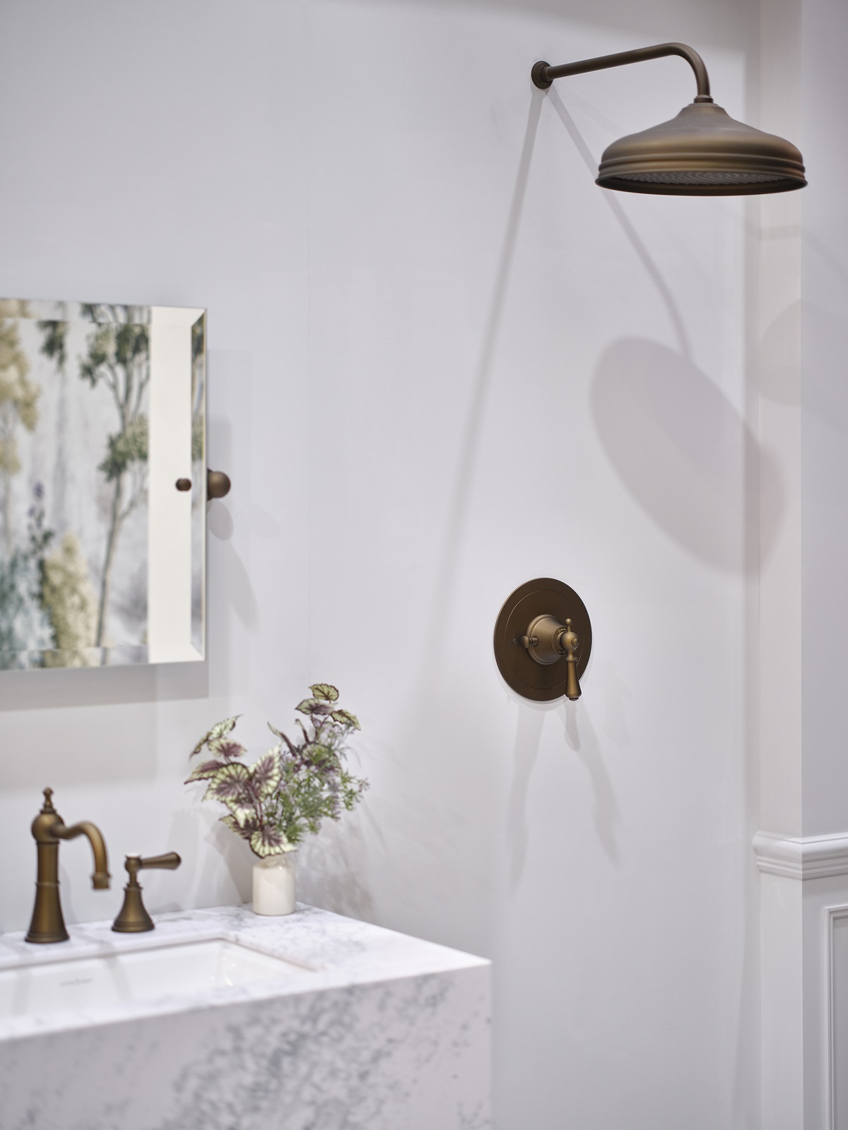 House of Rohl concealed brass shower and mixer in white tiled shower