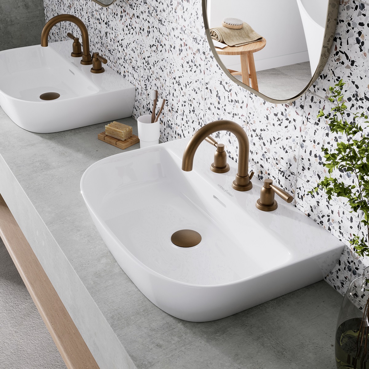 brass tap on white basin