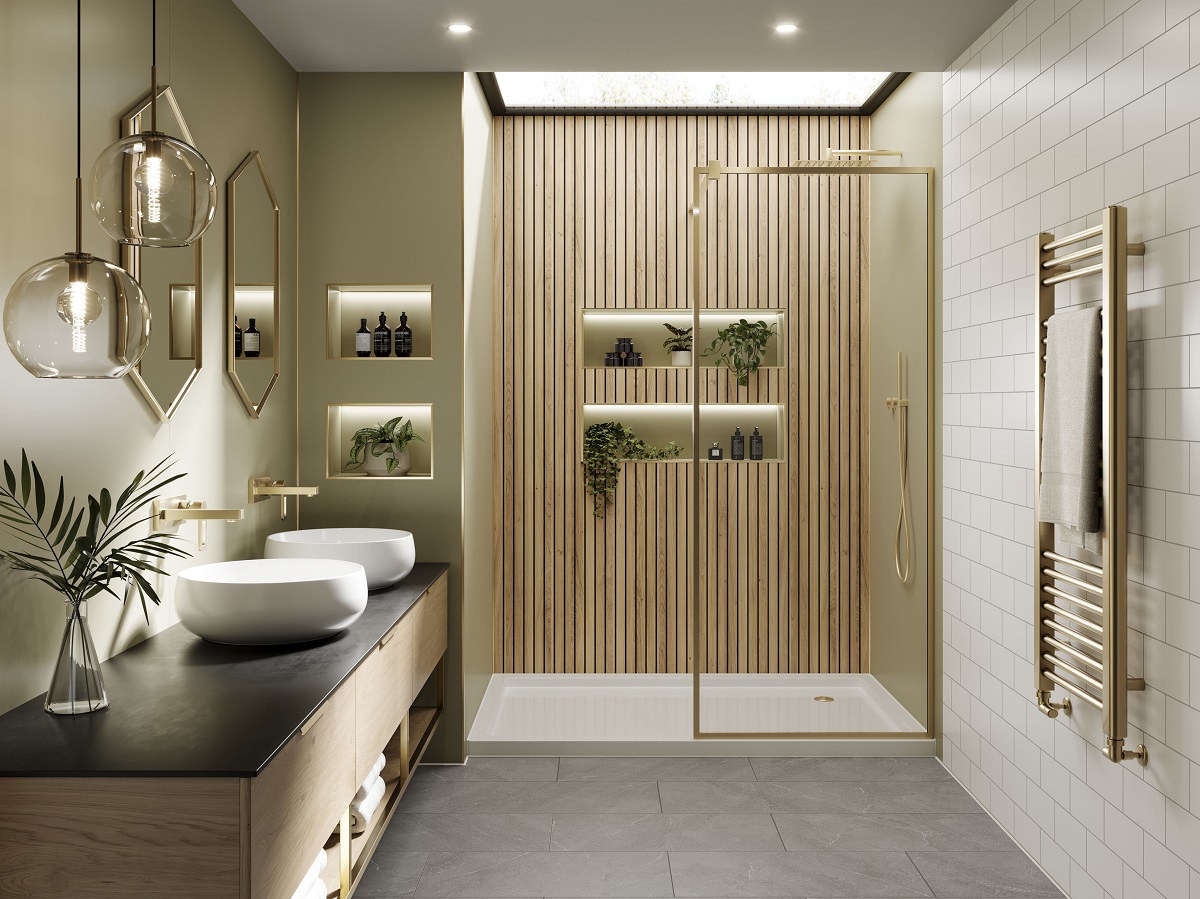 bathroom with panelled surface treatment from Grant Westfield in shower cubicle