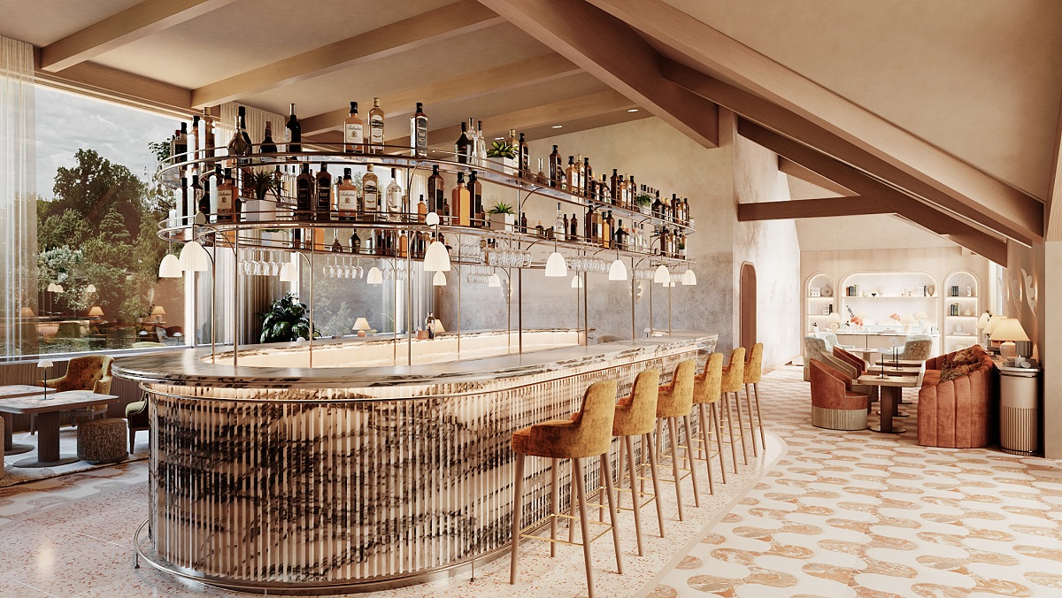 terrace bar in gold and cream at Amboise_