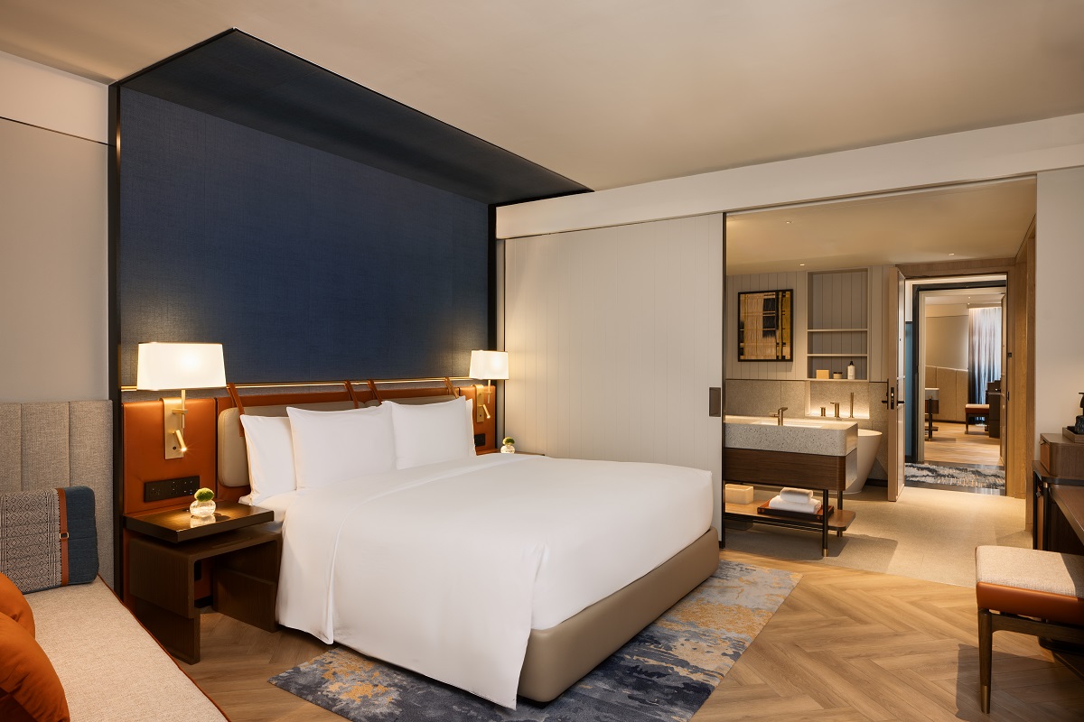 blue canopy over bed