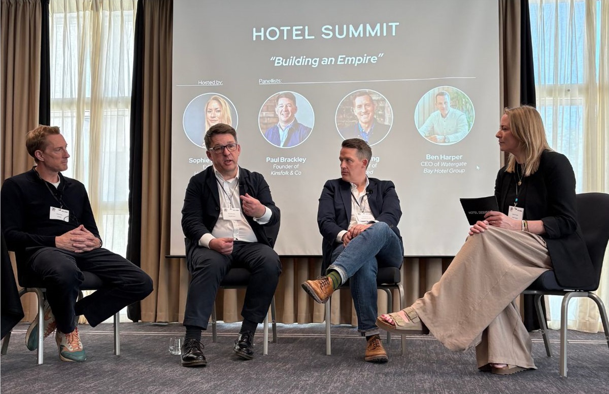 The three panellists pictured talking to the panel host. From left to right: Chris King, Paul Brackley, Ben Harper, and Sophie Harper.
