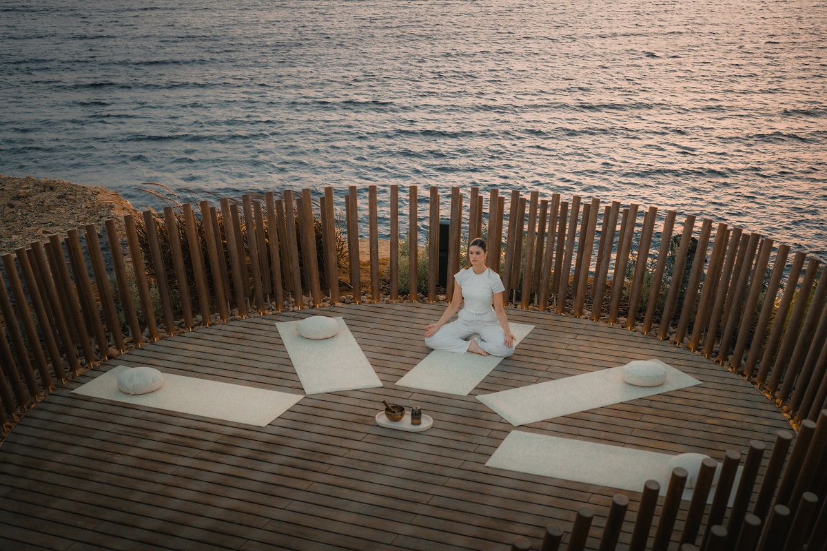 circular outdoor yoga space overlooking the sea