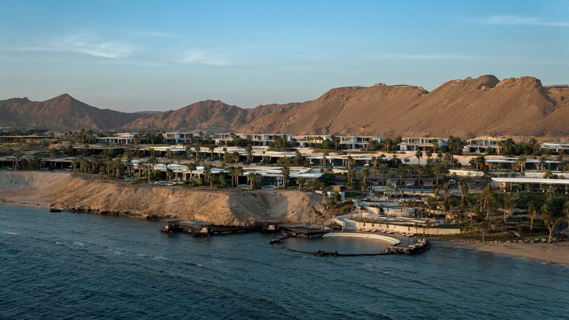 aerial view of Rosewood AMAALA - the third resort to open at AMAALA Triple Bay
