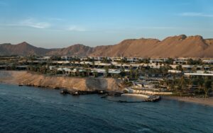 aerial view of Rosewood AMAALA - the third resort to open at AMAALA Triple Bay