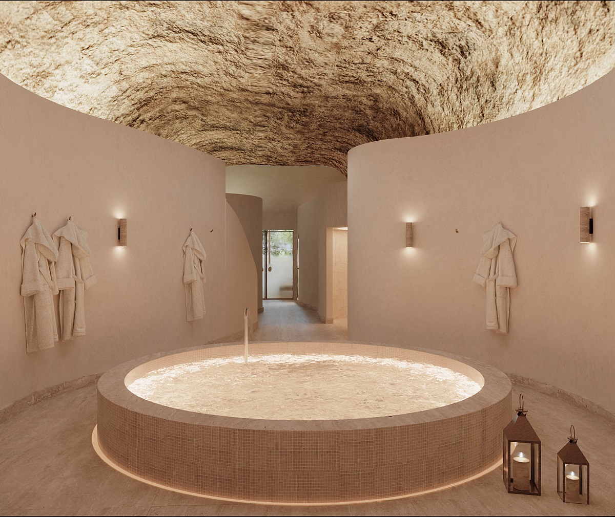 spa within the estate's historic caves and carved into the tuffeau stone of the Loire Valley, Spa des Roches