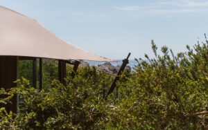 external view of landscape and tented cabin at The Revery