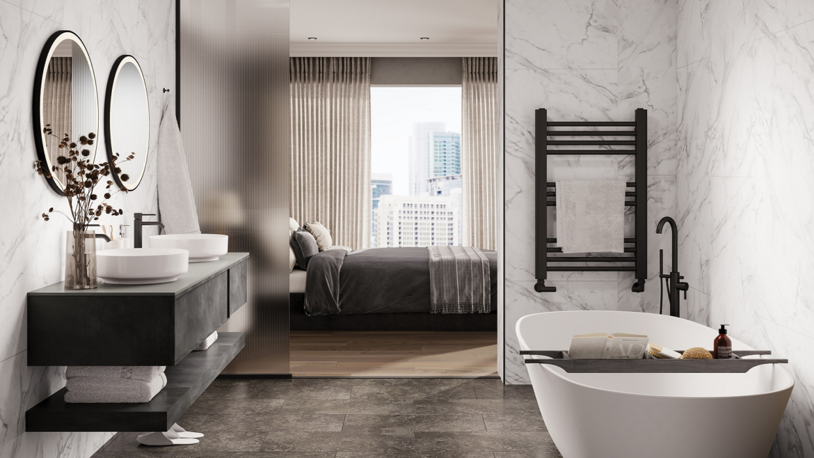 Crystal Marble Offset Tile Hotel room Grant WEstfield surfaces