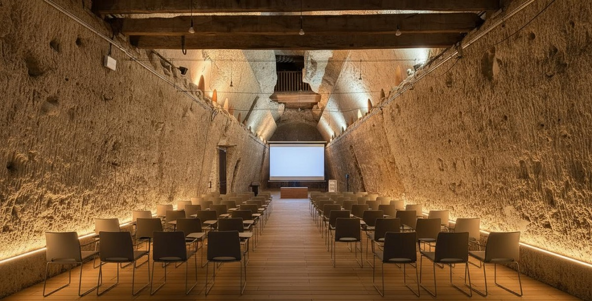 Les Greniers de César, the estate's restored historic troglodyte galleries,