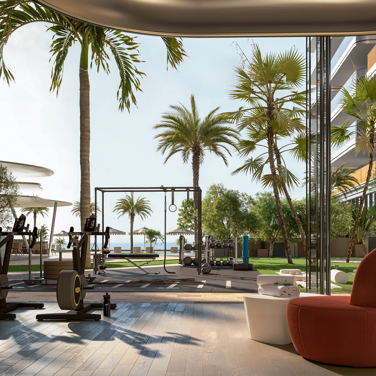 outdoor gym space in Mondrian Al Marjan Island Beach Residences