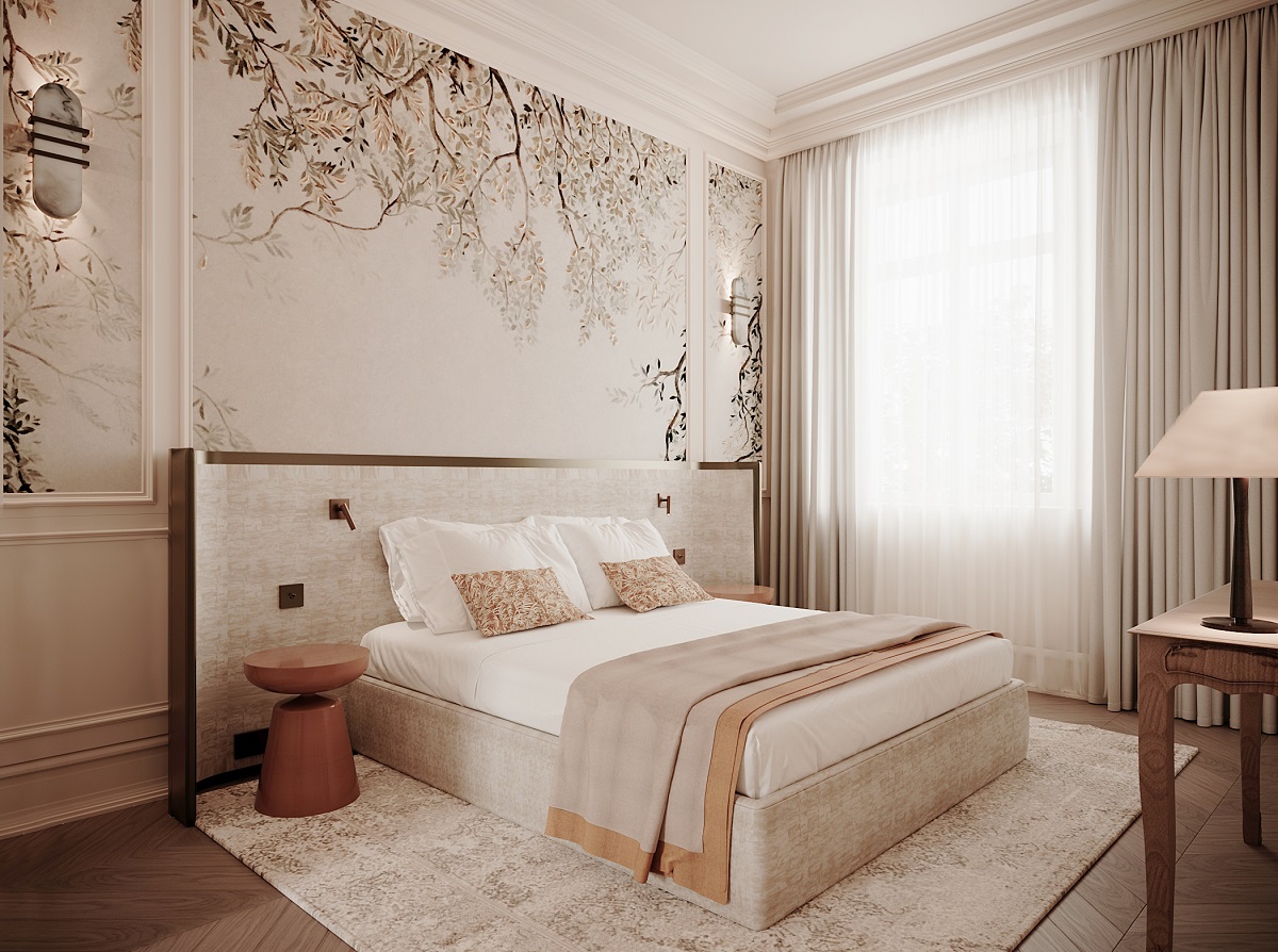 guestroo in gold and cream in Relais d'Amboise
