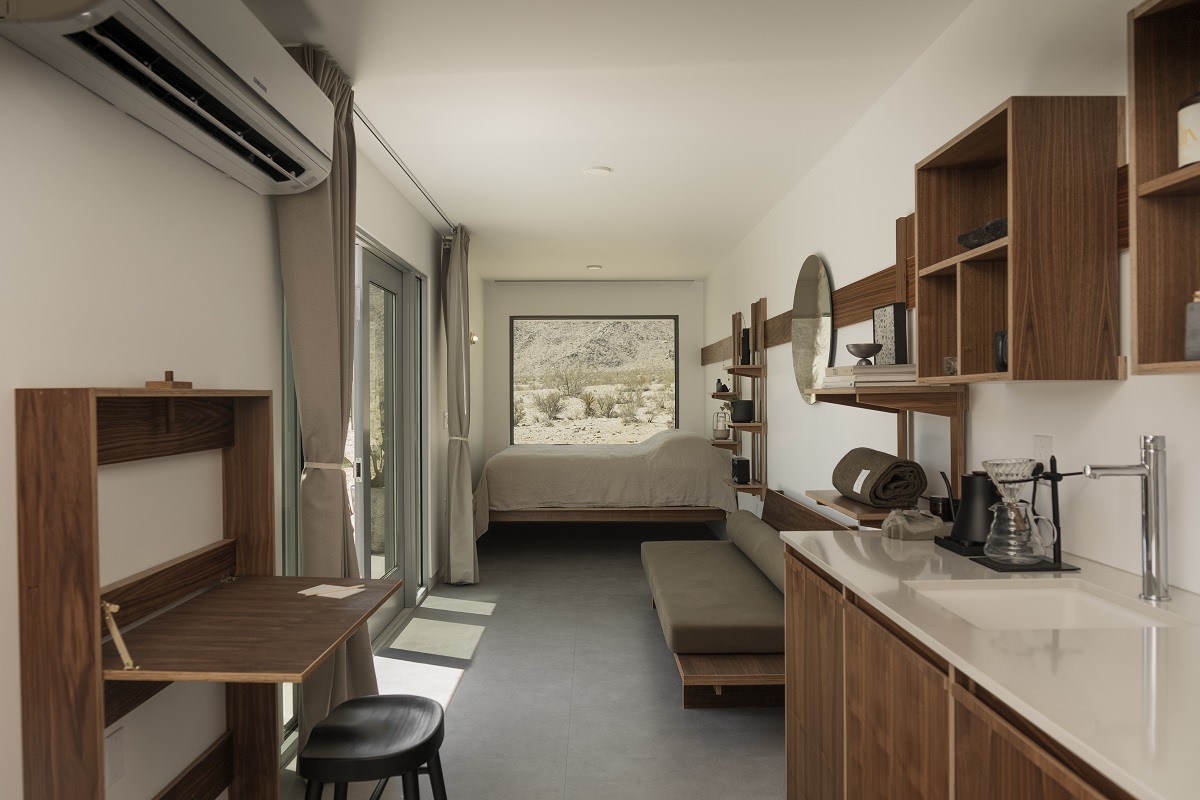 interior of RESET Hotel cabin style guestroom