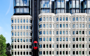 facade of The Standard London with red lift