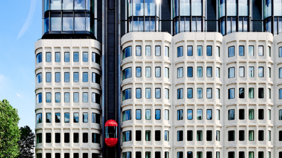 facade of The Standard London with red lift