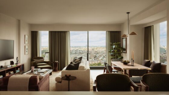 view from apartment window over London in Park Hyatt London river Thames