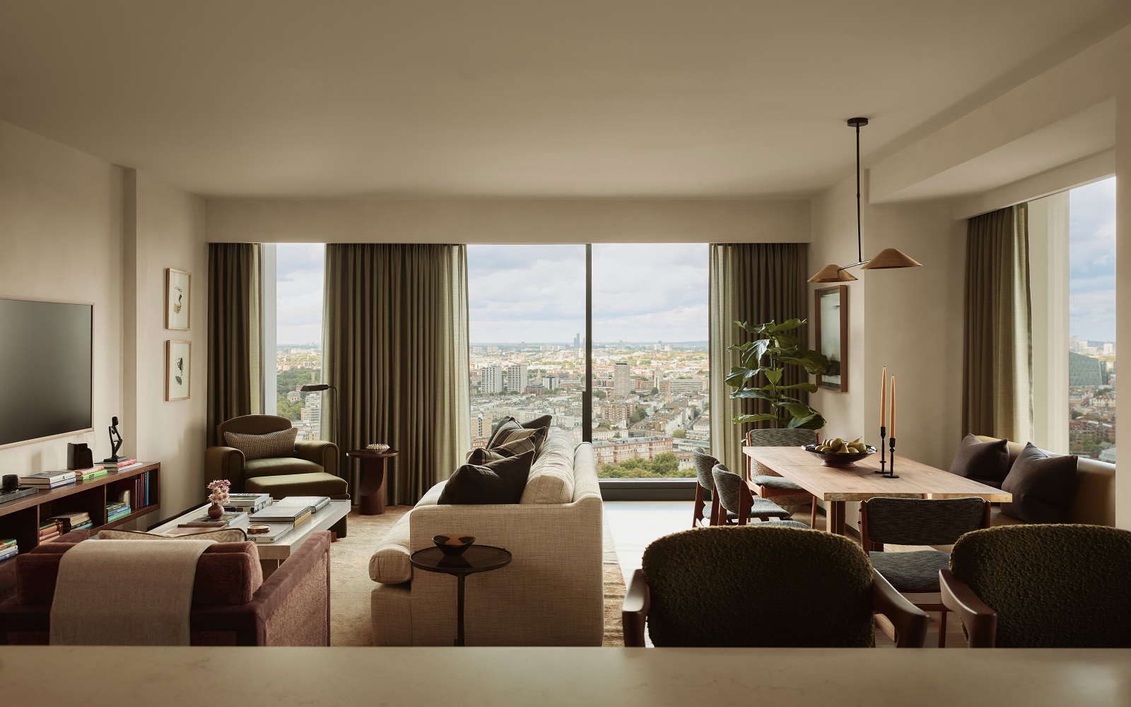 view from apartment window over London in Park Hyatt London river Thames