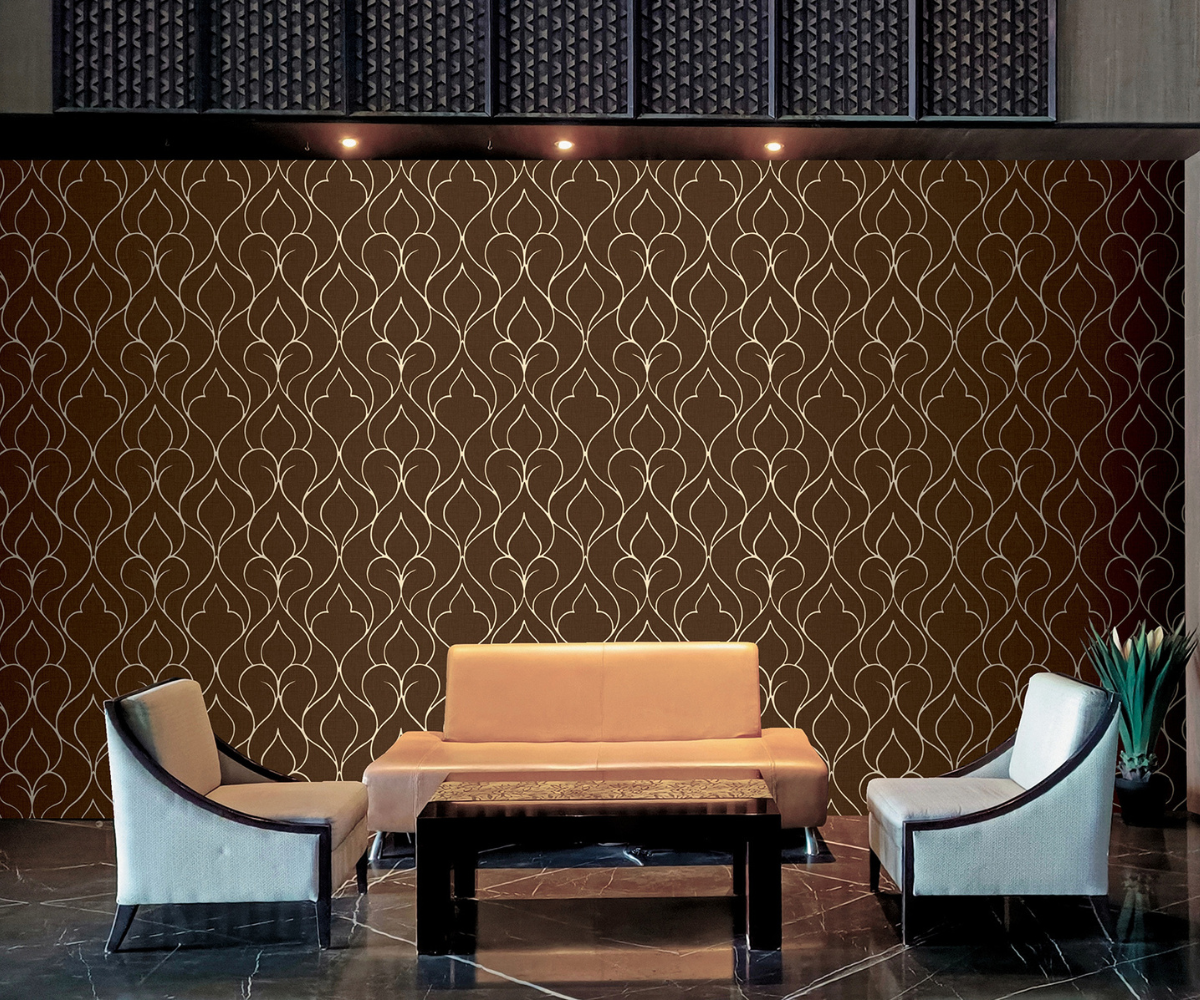 Muraspec wallcoverings, brown and gold