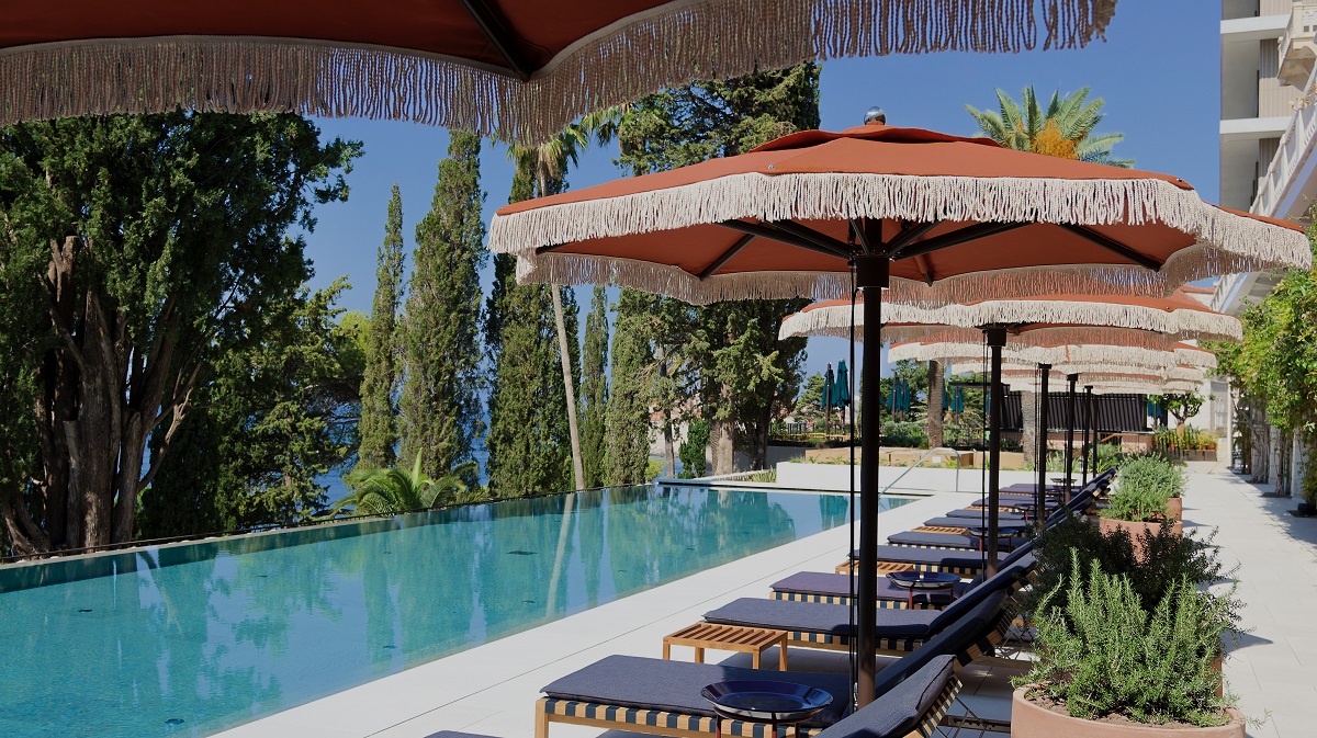 pool and parasols
