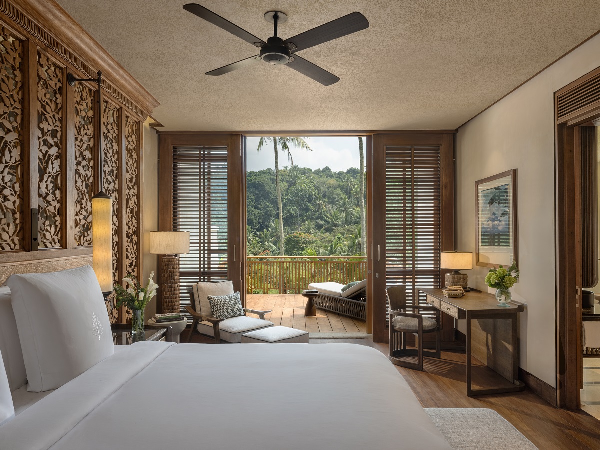 guestroom opening onto terrce with jungle view
