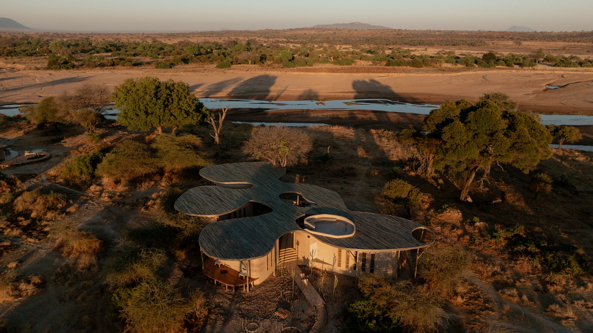 aerial view of Ubuyu private retreat villa along river bank