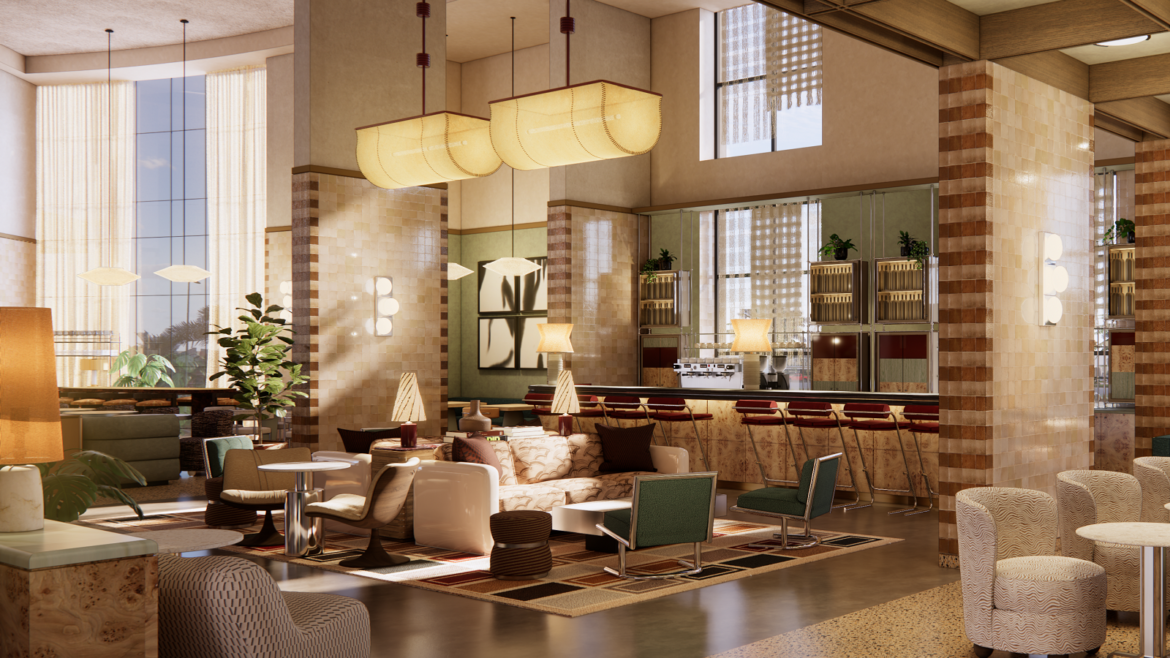 lobby design for Hoxton Dubai render
