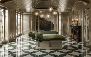 Florence Spa bed from Lemi Group in period setting with gilt and marble interior