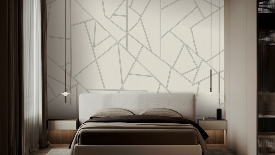 murapsec gilded edge wallcovering behind bed