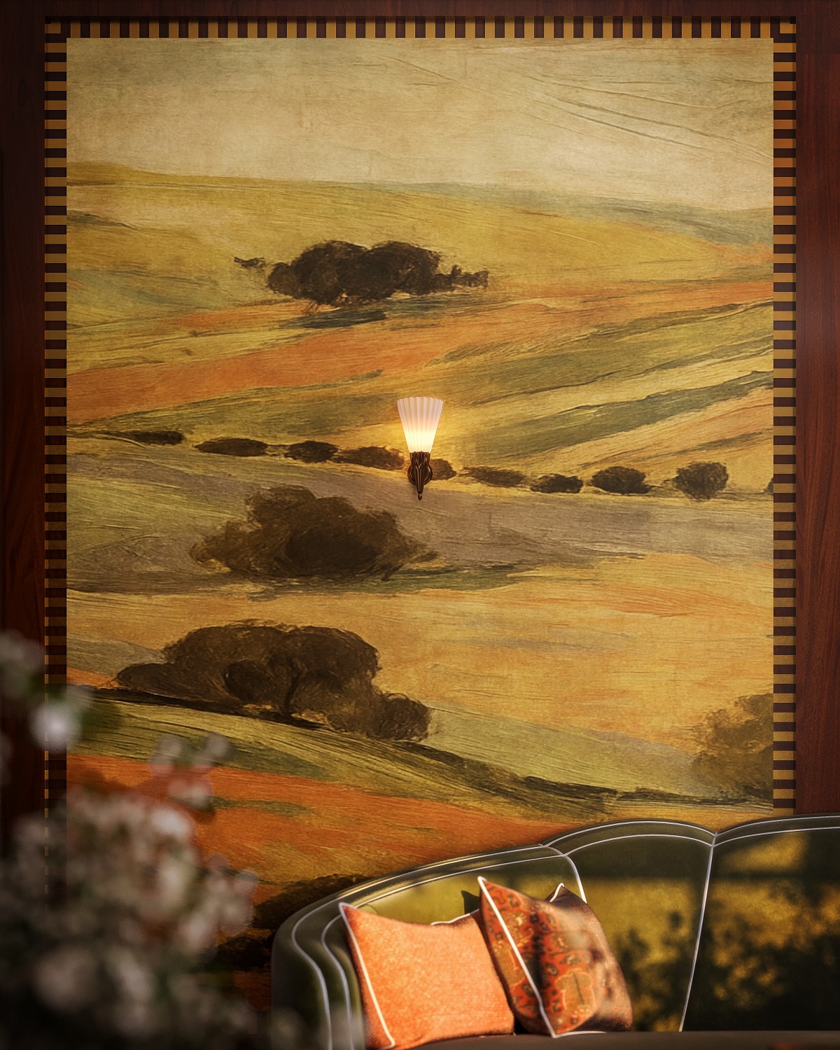 Vignette of Living Room with art and fabric details in The Tower Gleneagles