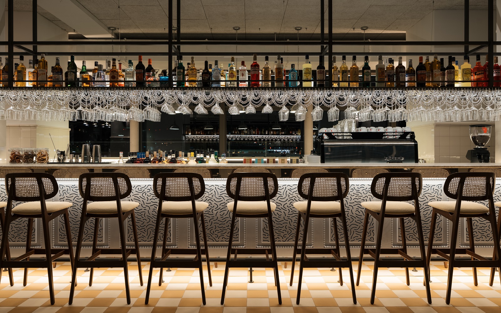 row of chairs in front of lobby bar in Ruby Lilou France