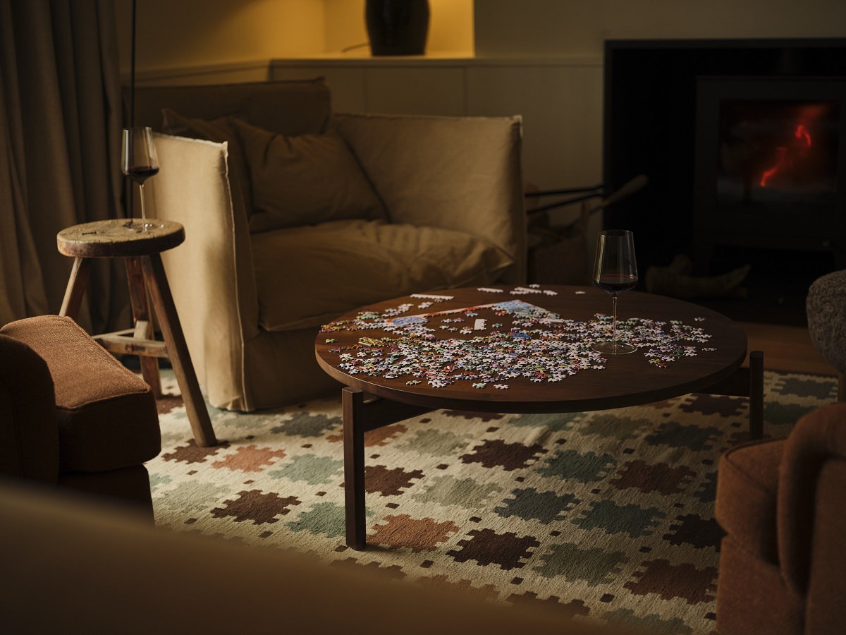 puzzle on a table by farmhouse fire Fowlescombe Farm