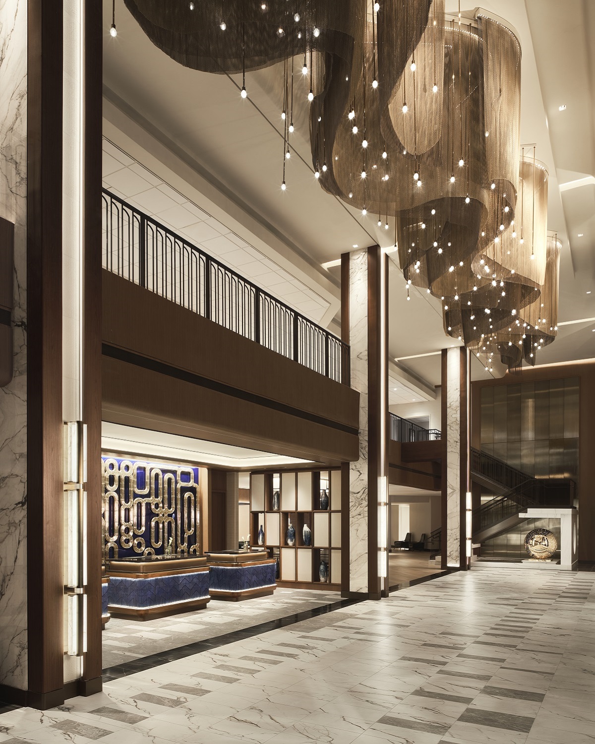 detail of lighting feature in hotel lobby
