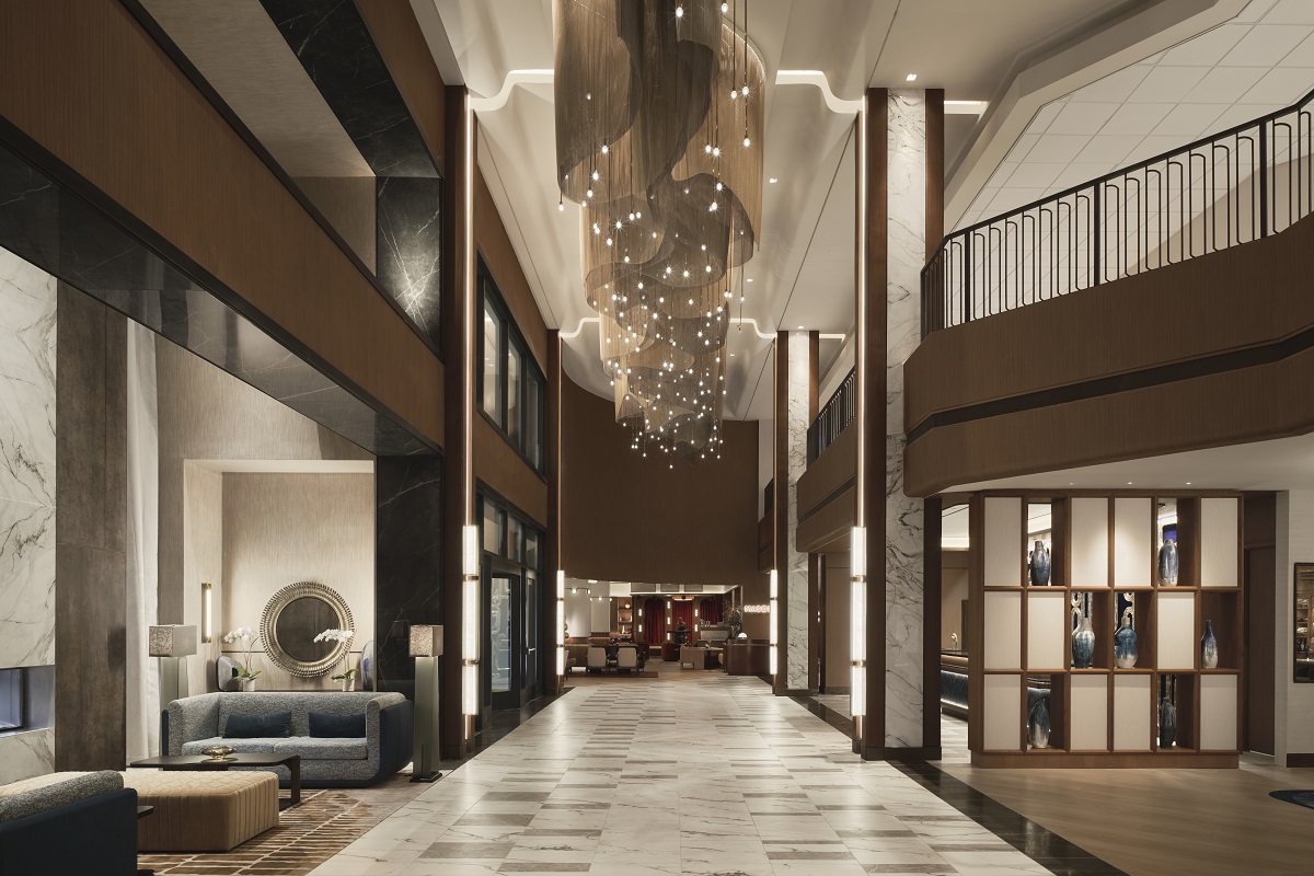 statement ceiling light sculpture in Loews Nashville hotel lobby