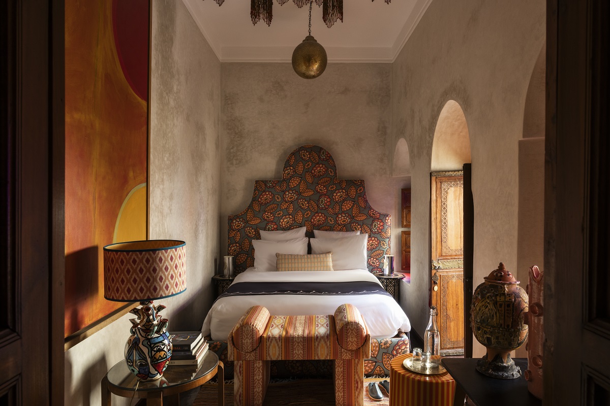 guestroom in El Fenn with oversized headboard