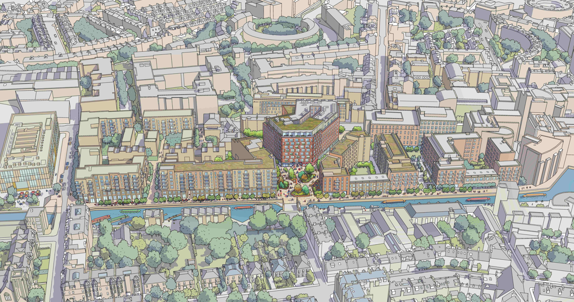 aerial render Edinburgh fro The social Hub development
