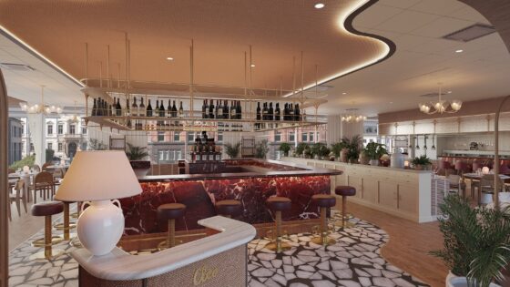 hotel restaurant with curved ceiling feature in The Hoxton Hamburg