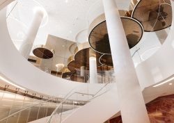 curved architectural elements in the lobby of A by Adina Vienna Danube