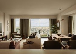 view from apartment window over London in Park Hyatt London river Thames