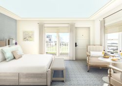 guestroom in grey blue and white at White Elephant Nantucket