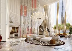 render of hotel lobby and salon in Baccarat Dubai