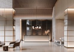 hotel foyer with architextural surfaces