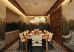 private dining room in The Crossing restaurant which features an immersive custom mural created by Lonesome Pictopia