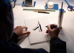 Philippe Starck drawing board with sketch of AXOR tap